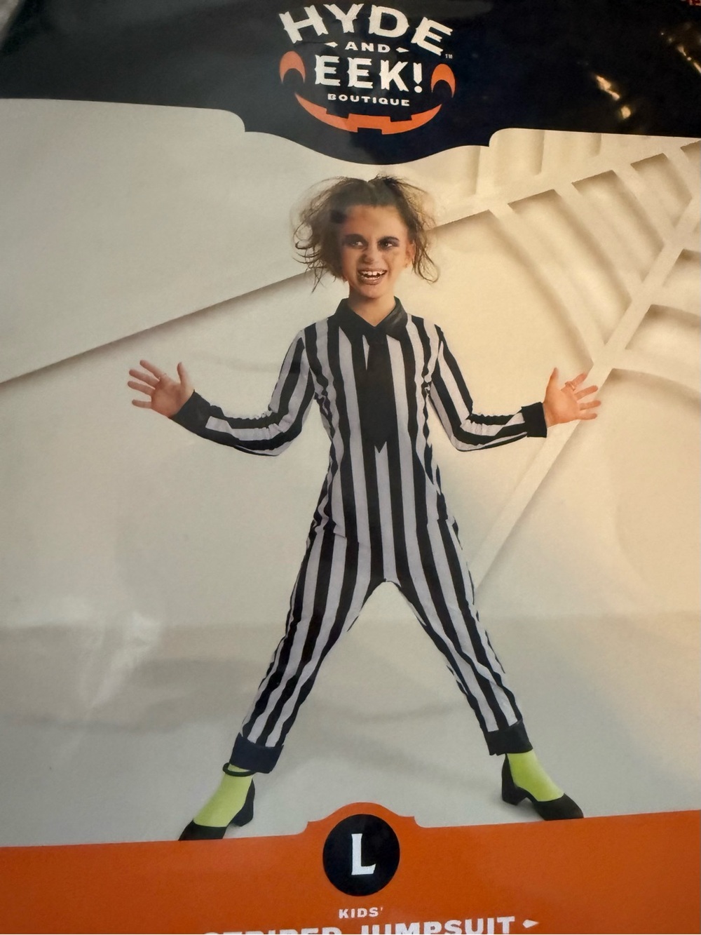 Hyde and Geek! Kids Black and White Striped Jumpsuit Costume - L 10-12 new